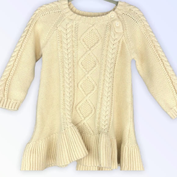 Baby Gap Cable Knit Cream Ruffle Sweater Dress - Picture 1 of 11